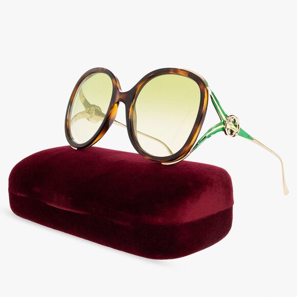 NWT GUCCI GG0226S - 006 Gold Green Oversized Sunglasses - Picture 9 of 10